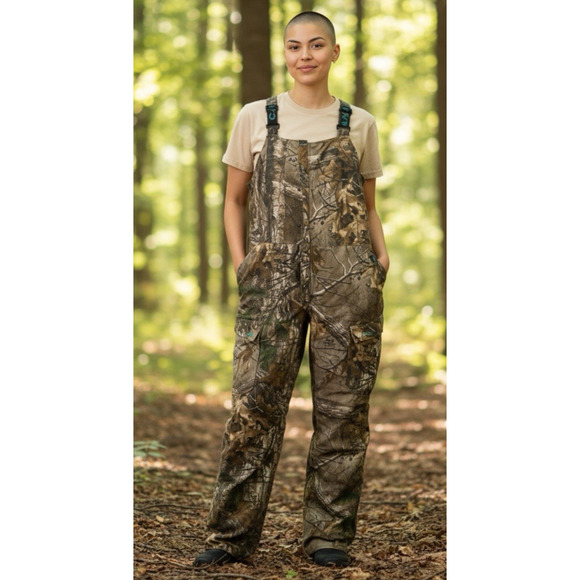 Cabela's Pants - Cabela's Women's Camo Bib Outfither 4most Windshear Overalls Hunting Outdoor L